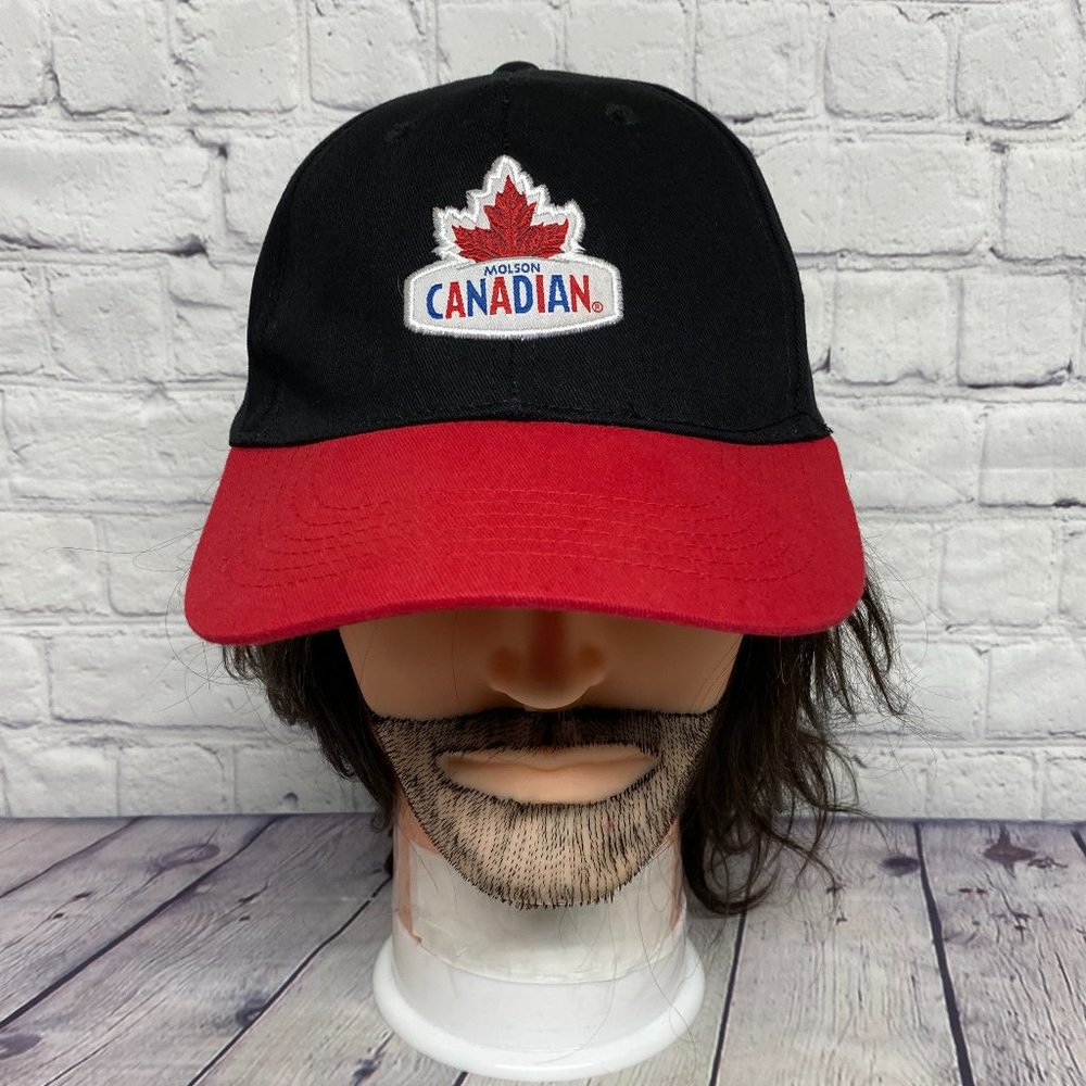 Molson Canadian Beer Hat Cap Strap Back Black Red Logo Cotton Brew BREWSKI
